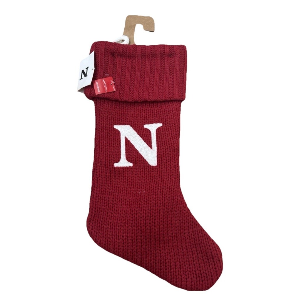 Target Wondershop Red Monogram Knit Christmas Stocking Initial "N" N Red Lined